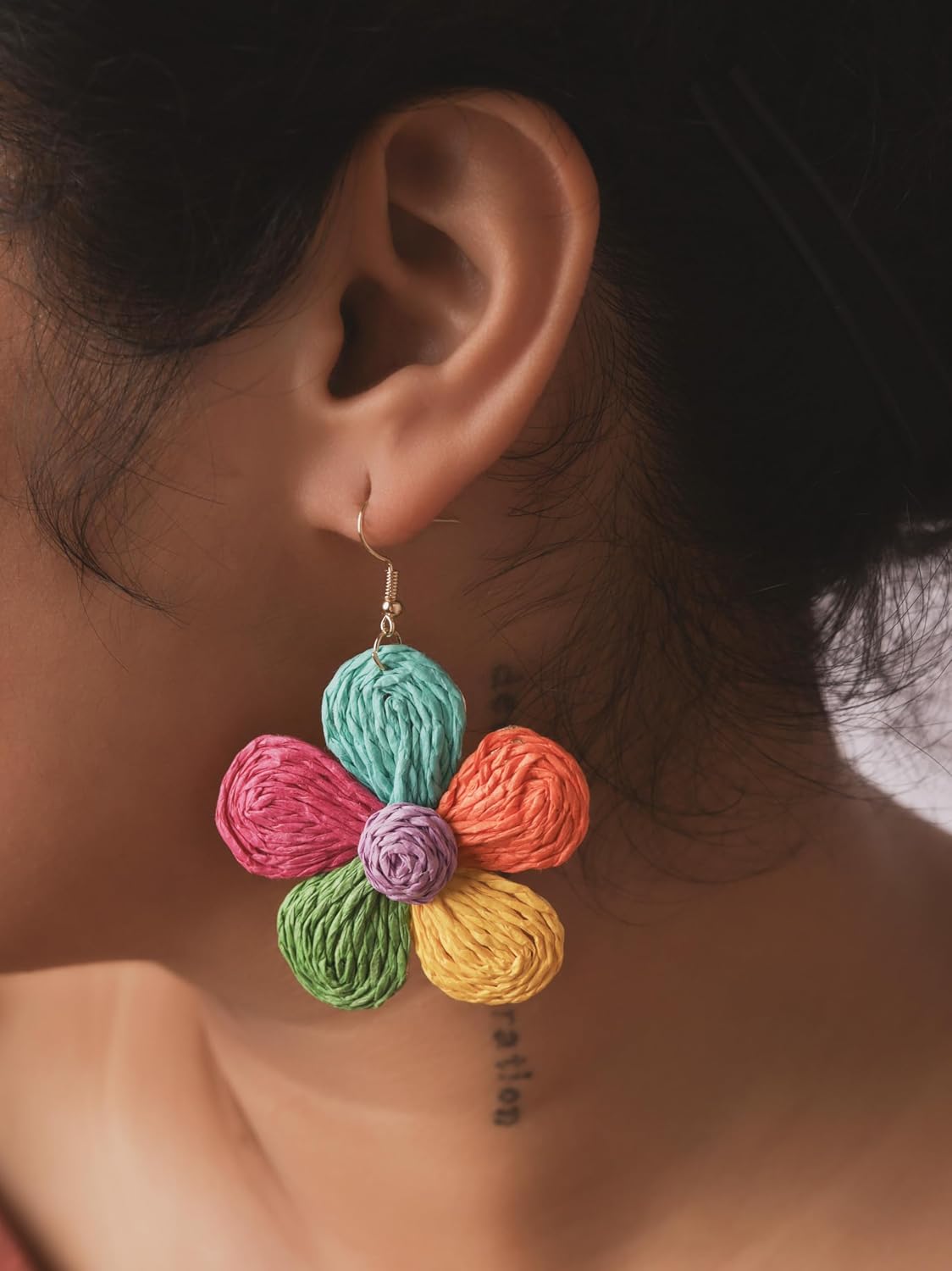 MINACHI Boho Rattan Colorful Flower Floral Dangle Drop Earrings for Women image 5