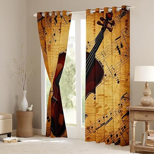 Miniatura 3 de Castle Fairy 3D Violin Window Curtain,Music Notes Curtains for Kids Girls Boys Teens Bedroom Decor,Retro Violin Instruments Window Treatment Curtain