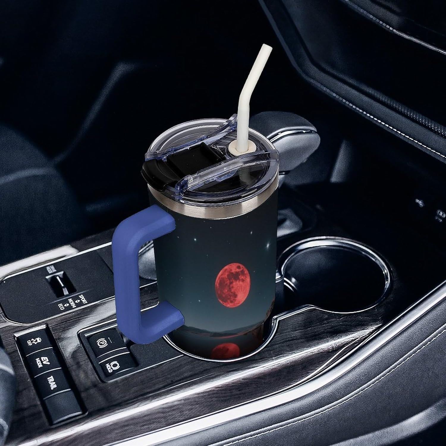 40 Oz Insulated Mug with Handle Lid And Straw Red Rock Paintings And A Red Moon Pattern Large Metal Sports Bottle Great for Gifts Parties Office Coffee