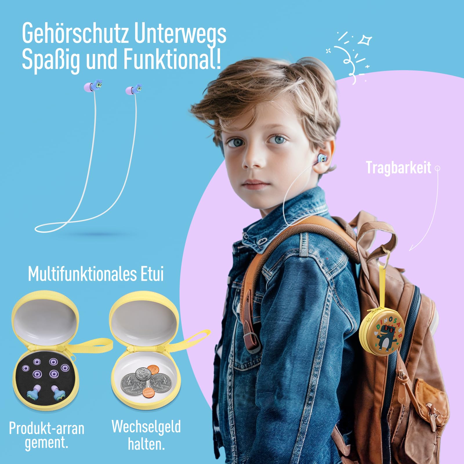 Hearprotek 28dB gehörschutz ohrstöpsel kinder 6-12 Jahre, gehörschutzstöpsel lärmschutz ohrenschutz kinder für Schule konzentration,konzert,flugzeug,schwimmen,schlafen,adhs hilfsmittel,Reisen
