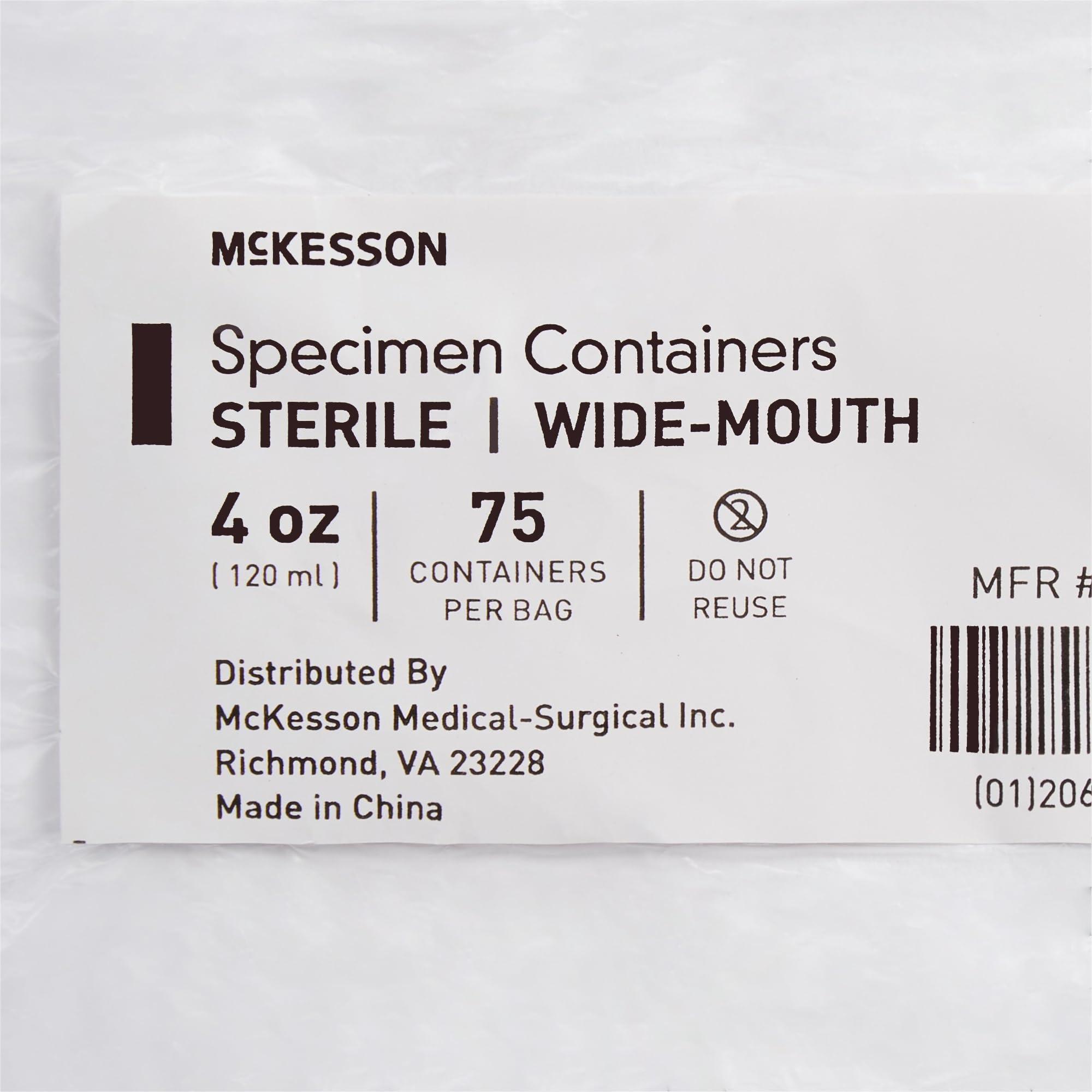 McKesson Specimen Containers, Sterile, Pneumatic Tube Systems, Wide-Mouth, 4 oz, 300 Count - Image 3
