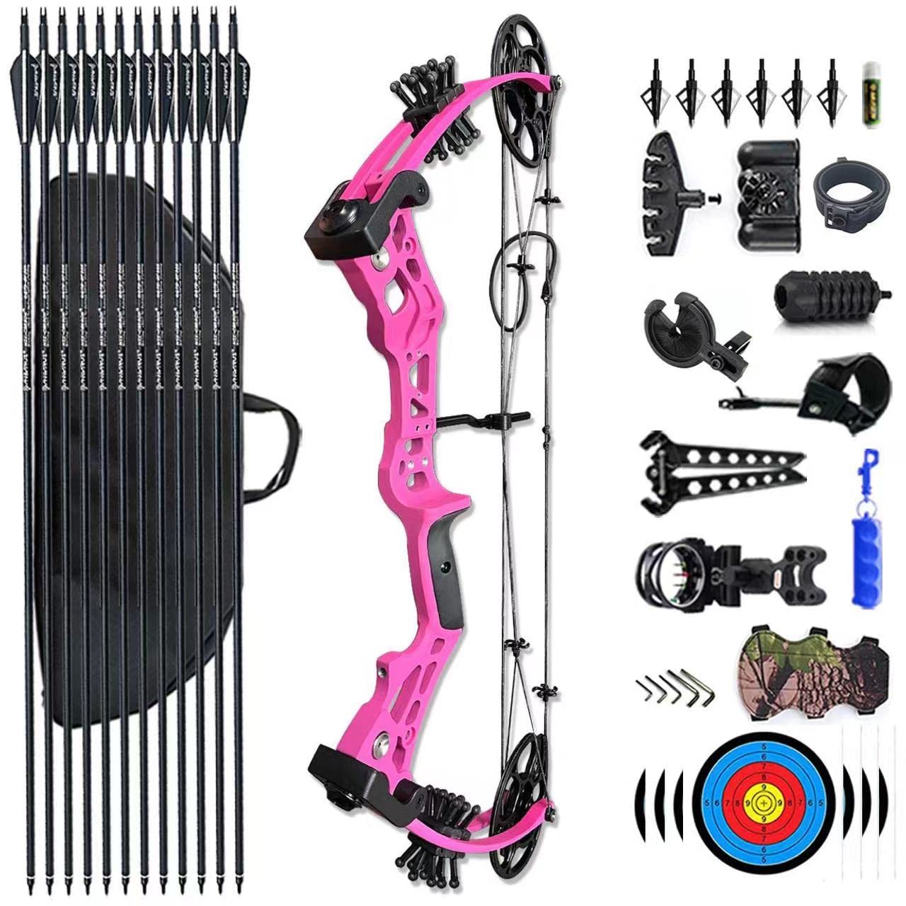 Compound Bow Set 15-45lbs for Pull Beginner and Teens Right Handed Adjustable 18"-29" Draw Length, 320 FPS Speed, Hunting Bow Archery Set New 2024