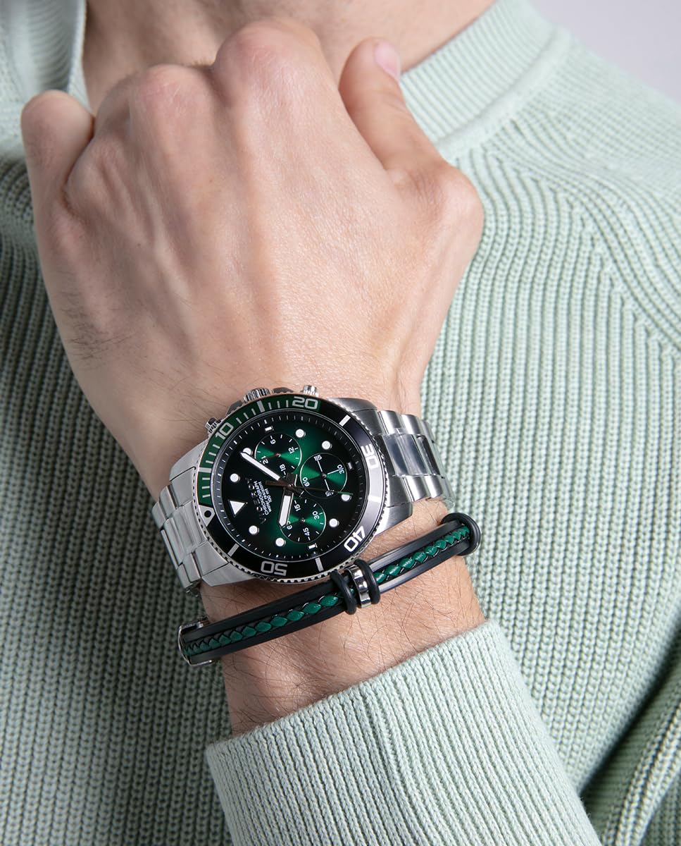 Viceroy Reloj Deportivo Hombre de Acero Inoxidable - 41 mm - Movimiento de Cuarzo - Esfera Verde - Sumergible 10 ATM - Colección Heat – 42453-77