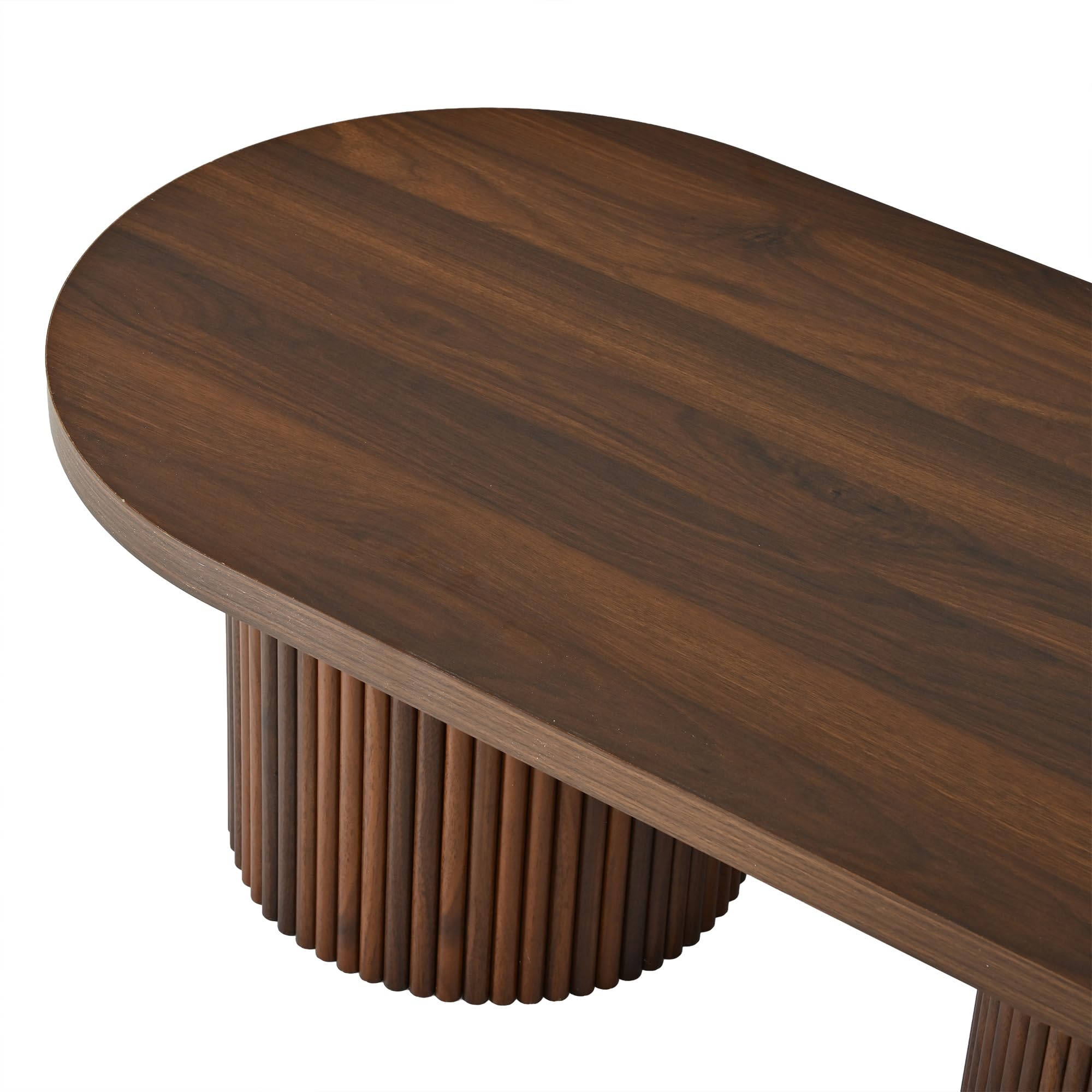 Kebnor Mesa de centro ovalada, mesa auxiliar de madera, mesa auxiliar moderna para sofá con base de columna romana para salón, balcón, dormitorio, MDF, color nogal, 100 x 50 x 35 cm