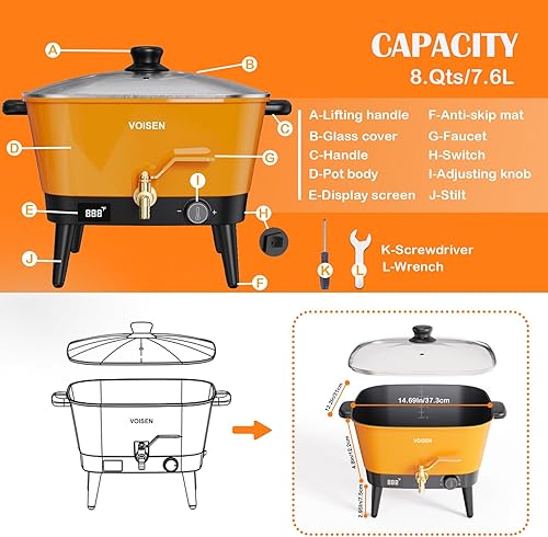 Miniatura 6 de VOISEN Derretidor de cera para hacer velas, olla de fusión de cera de velas de 8 cuartos con boquilla para base de jabón de cera de soja, derretidor