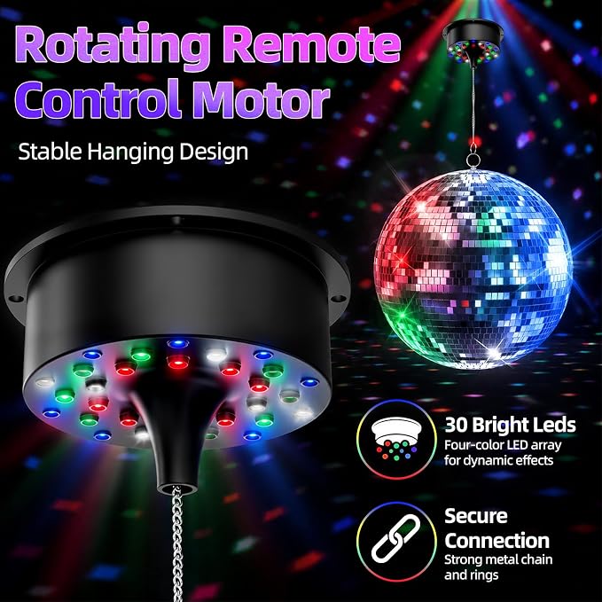 Disco Bola Espejada 16" con Motor y Luces LED miniatura 2