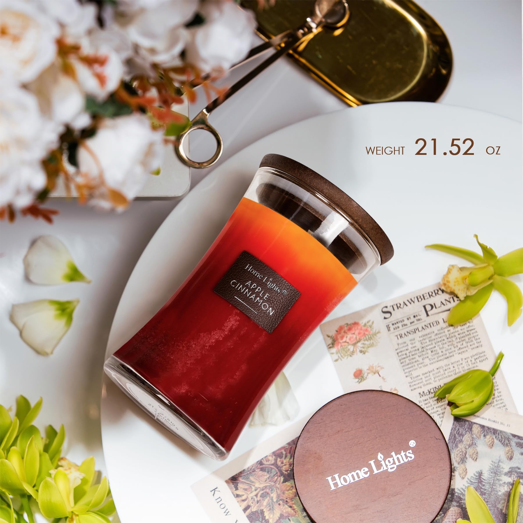 HomeLights - Velas aromáticas de 3 capas para el hogar, 21 onzas, velas perfumadas de cera de soja natural que arden hasta 100 horas, tarro grande, manzana y canela