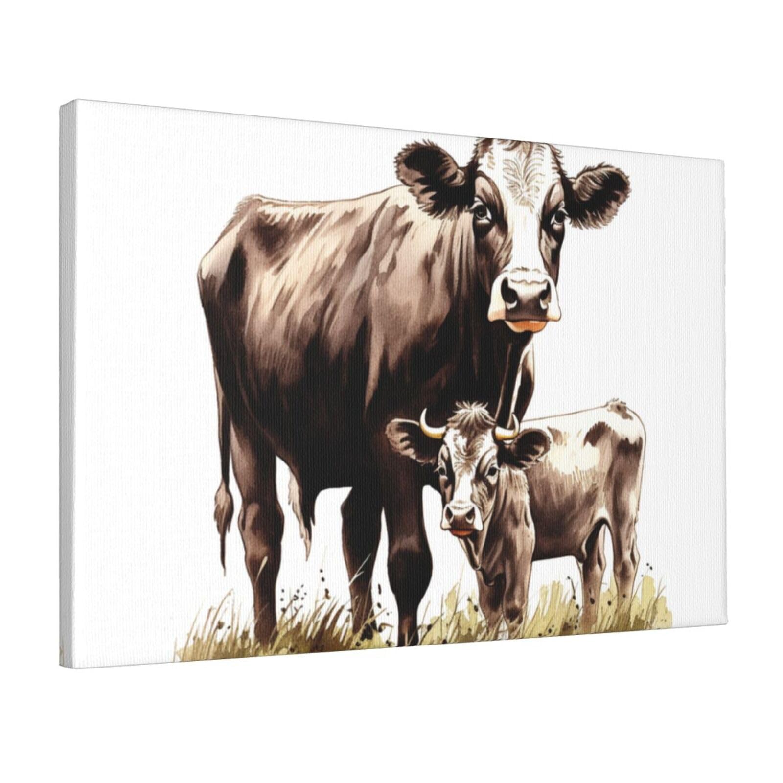 DWVTSLH Cow Painting Poster Paintings Canvas Wall Art Bedroom Prints Home Decor Hanging Picture Modern Home Artworks Aesthetic for Living Room Office Wall Decor 12x18in Unframed