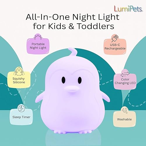 Miniatura 17 de Lumipets Benny The Bear - Luz nocturna de silicona blanda para niños Bonita luz nocturna con control remoto y control táctil para niñas y niños