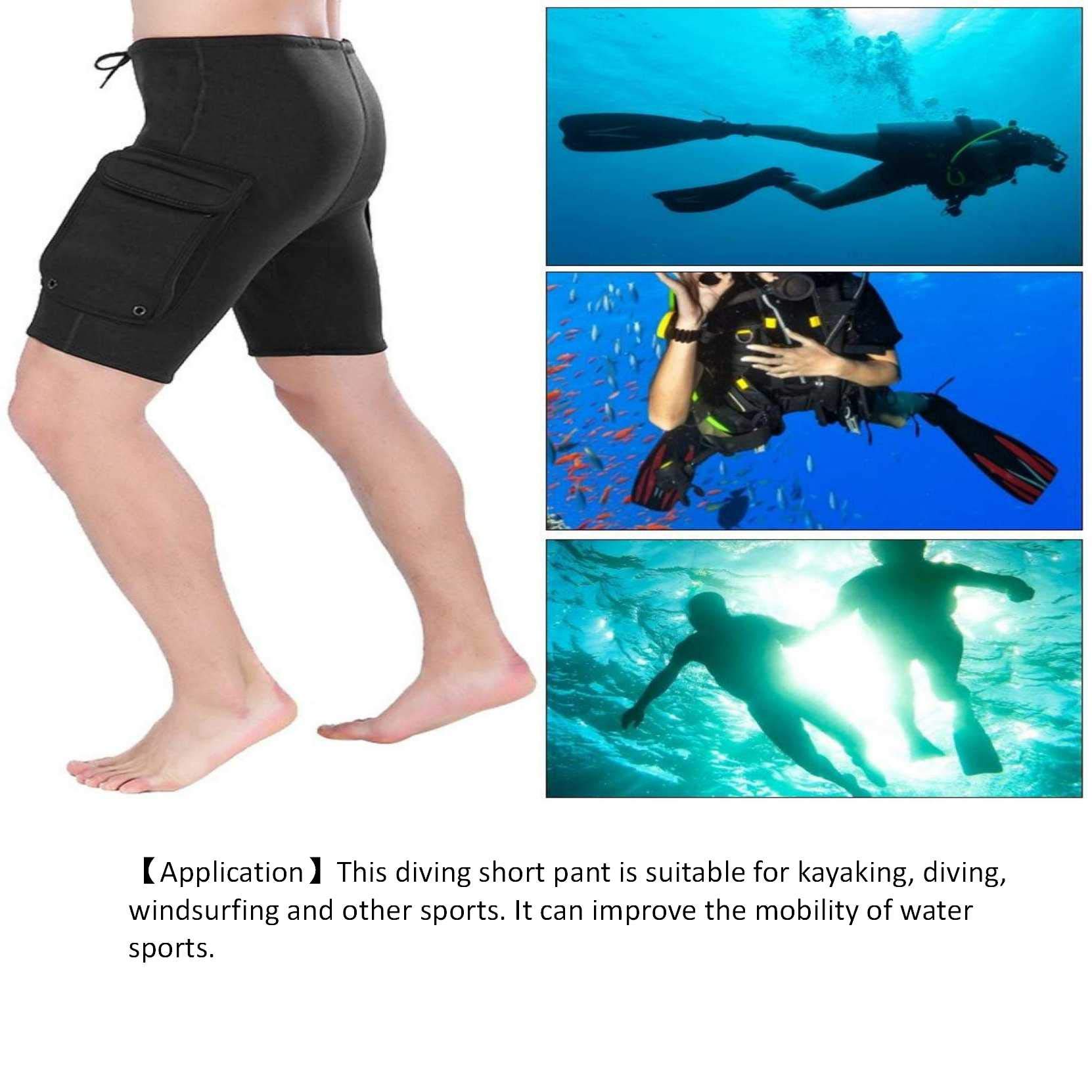 Pantaloni corti da immersione, pantaloncini da snorkeling da uomo in neoprene da 3 mm, con vestibilità aderente, foro di perdita, pantaloni da tasca per attrezzatura subacquea, per kayak(Medium)