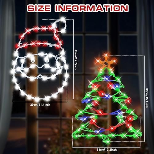 Miniatura 2 de Paquete de 2 decoraciones LED de silueta de ventana de Navidad, cabeza de Papá Noel y árbol de Navidad, funciona con pilas para decoración navideña