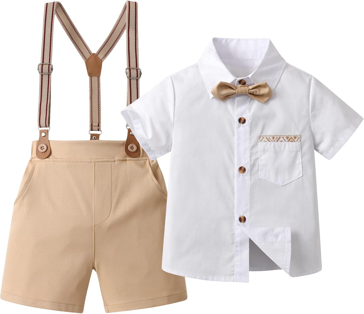Boarnseorl Baby Boys Gentleman Outfits Shorts Sets,Infant Shirt + Shorts + Bow Tie + Suspenders