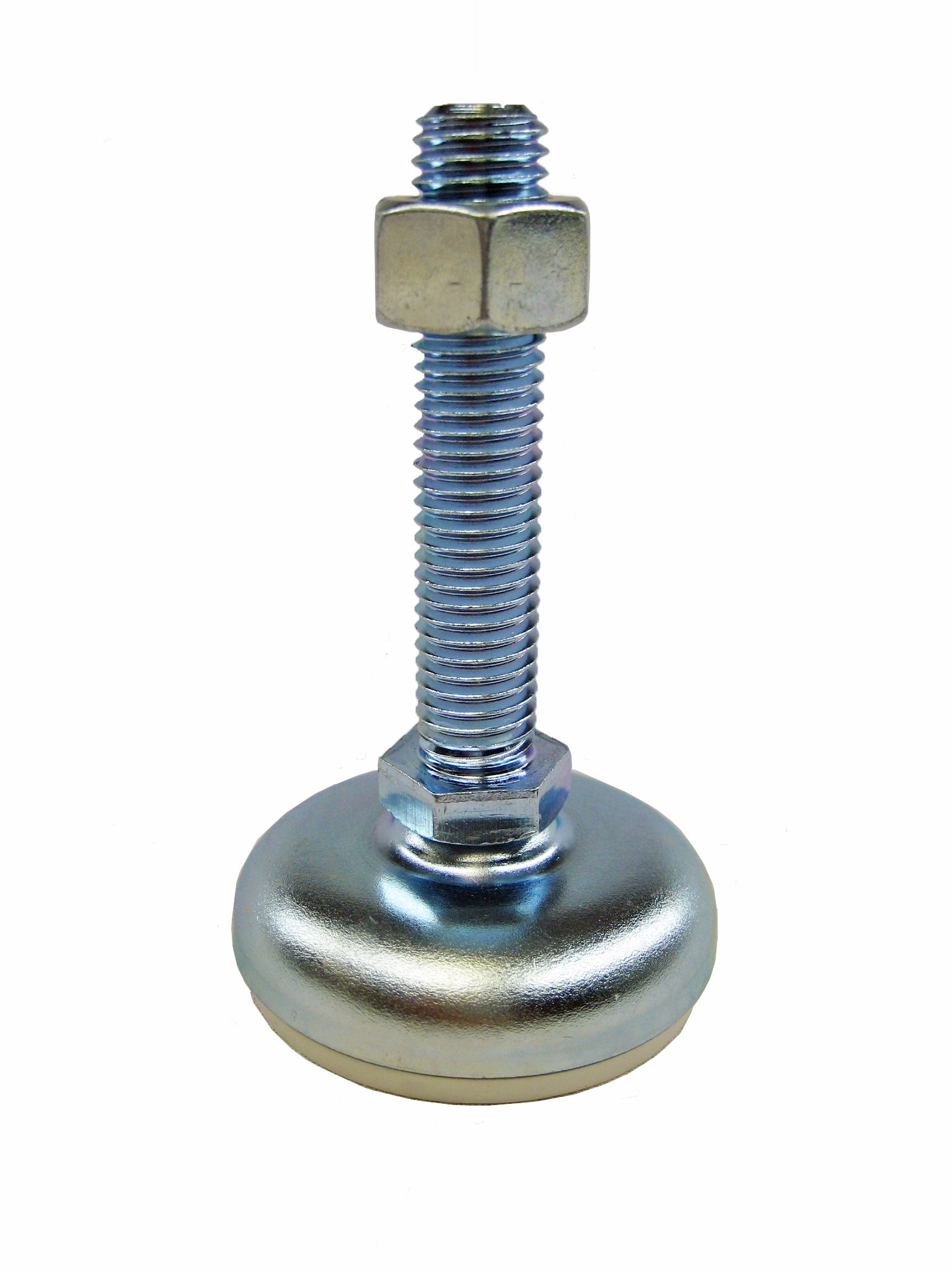 J.W. Winco 10N50TW0/AK Series GN 340 Steel Threaded Stud Type Leveling Mount with White Rubber Pad Inlay and Nut, Metric Size, M10 x 1.50 Thread Size, 50mm Base Diameter, 50mm Thread Length