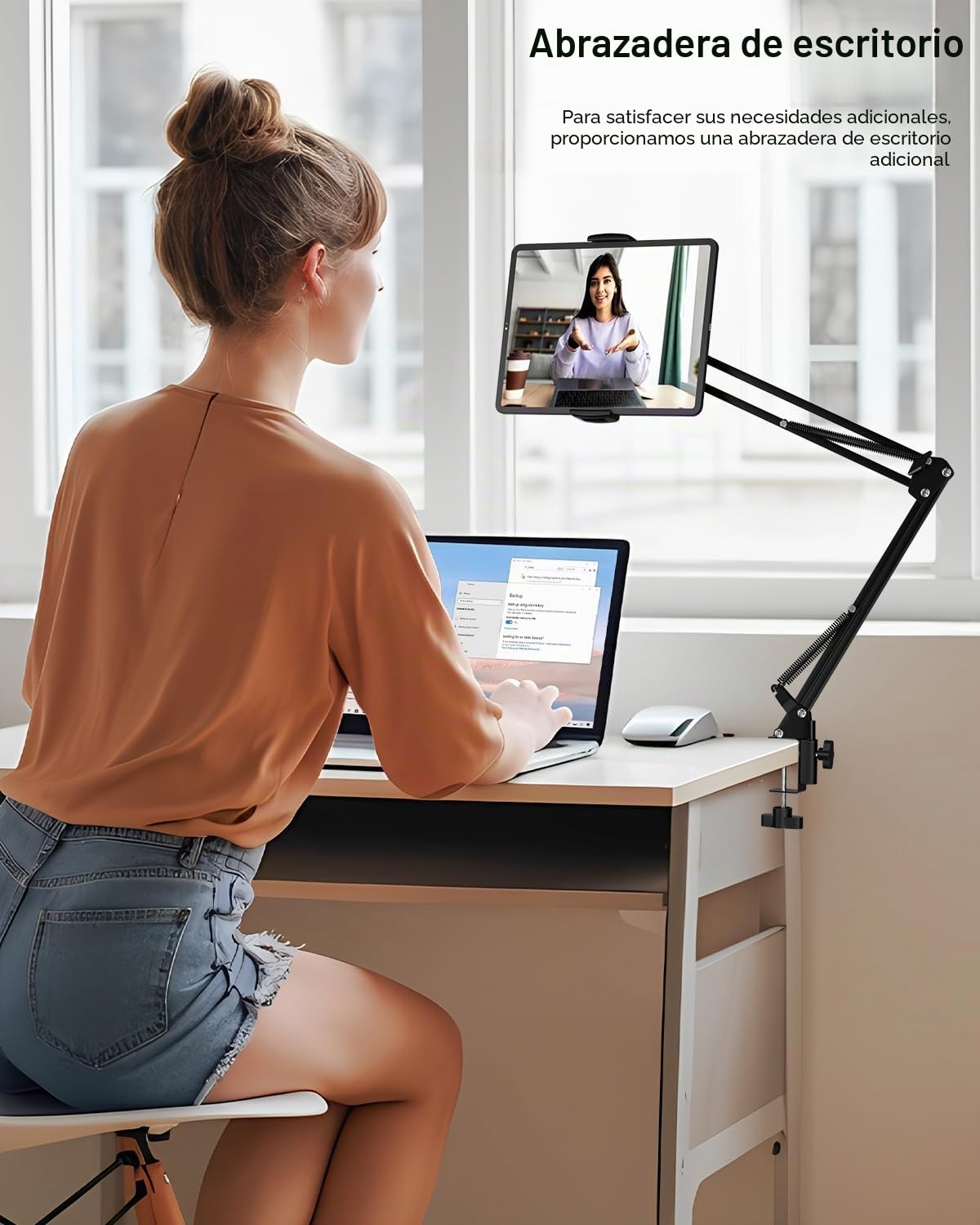 Soporte de suelo para tablet con base pesada de 5 kg y abrazadera de mesa, brazo extensible de altura ajustable, compatible con iPhone, iPad Pro/Air/Mini, Galaxy Tab, Kindle, teléfonos móviles (4,5 –