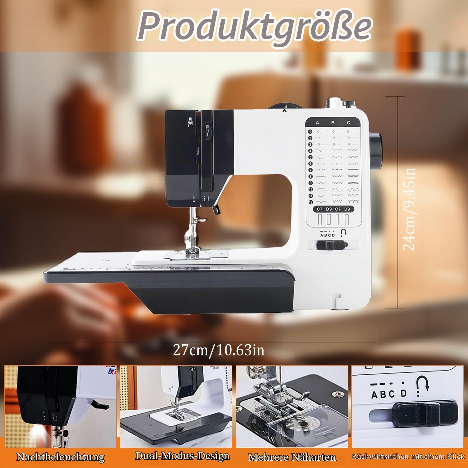 Nähmaschine mit Anschiebetisch, 38 Stichprogrammen Tragbare Elektrische Nähmaschine mit LED Licht & Fußpedal, Nähzubehör Set Mini Nähmaschine für KleidungKissenbezüge Bettlaken