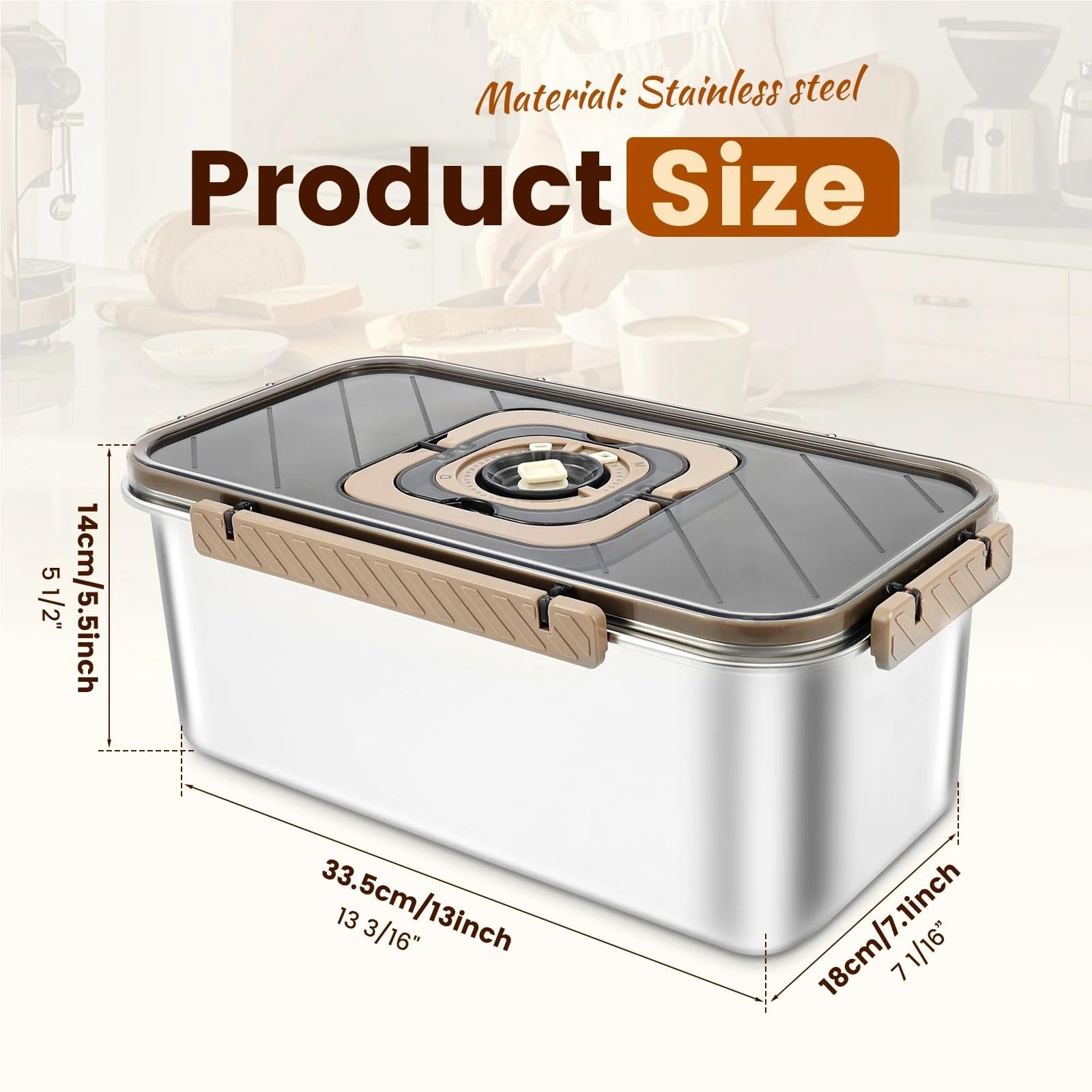 Scatola for pane in acciaio inossidabile da 5,8 litri con maniglia Registrazione del tempo Contenitori sigillati for alimenti Contenitore for pranzo cucina a buffet per Pane