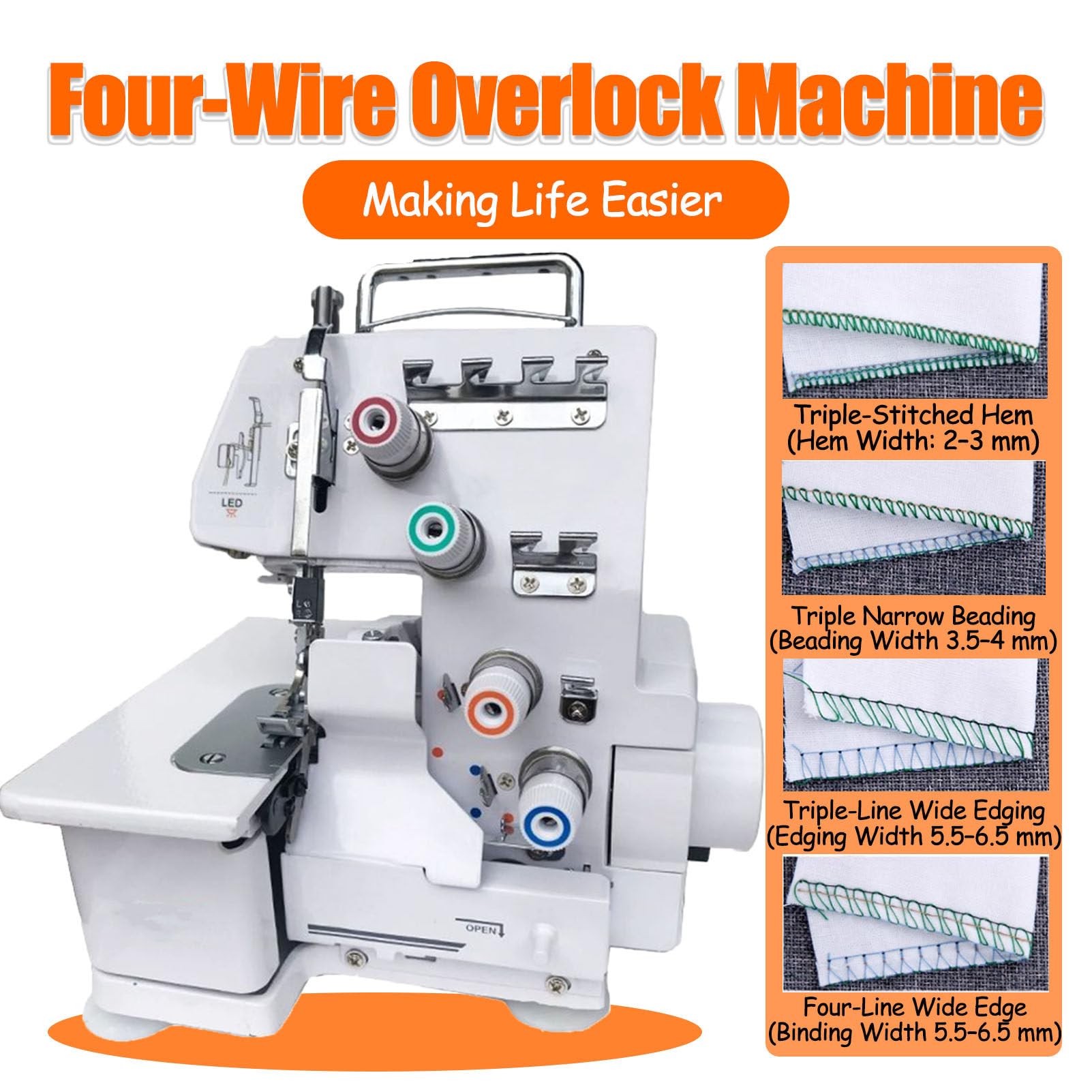 Máquina De Coser Overlock Portátil, Máquina De Coser Overlock De Sobremesa con Luz LED Y Kit Completo De Accesorios, para Hacer Dobladillos, Costuras Y Arreglos De Sastrería En Casa