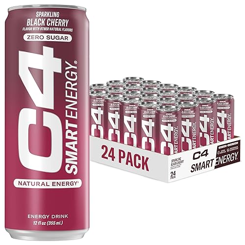 C4 Smart Energy Drink - Combustible de rendimiento sin azúcar y estimulador cerebral nootrópico, sustituto de café o alternativo, cereza negra, 12