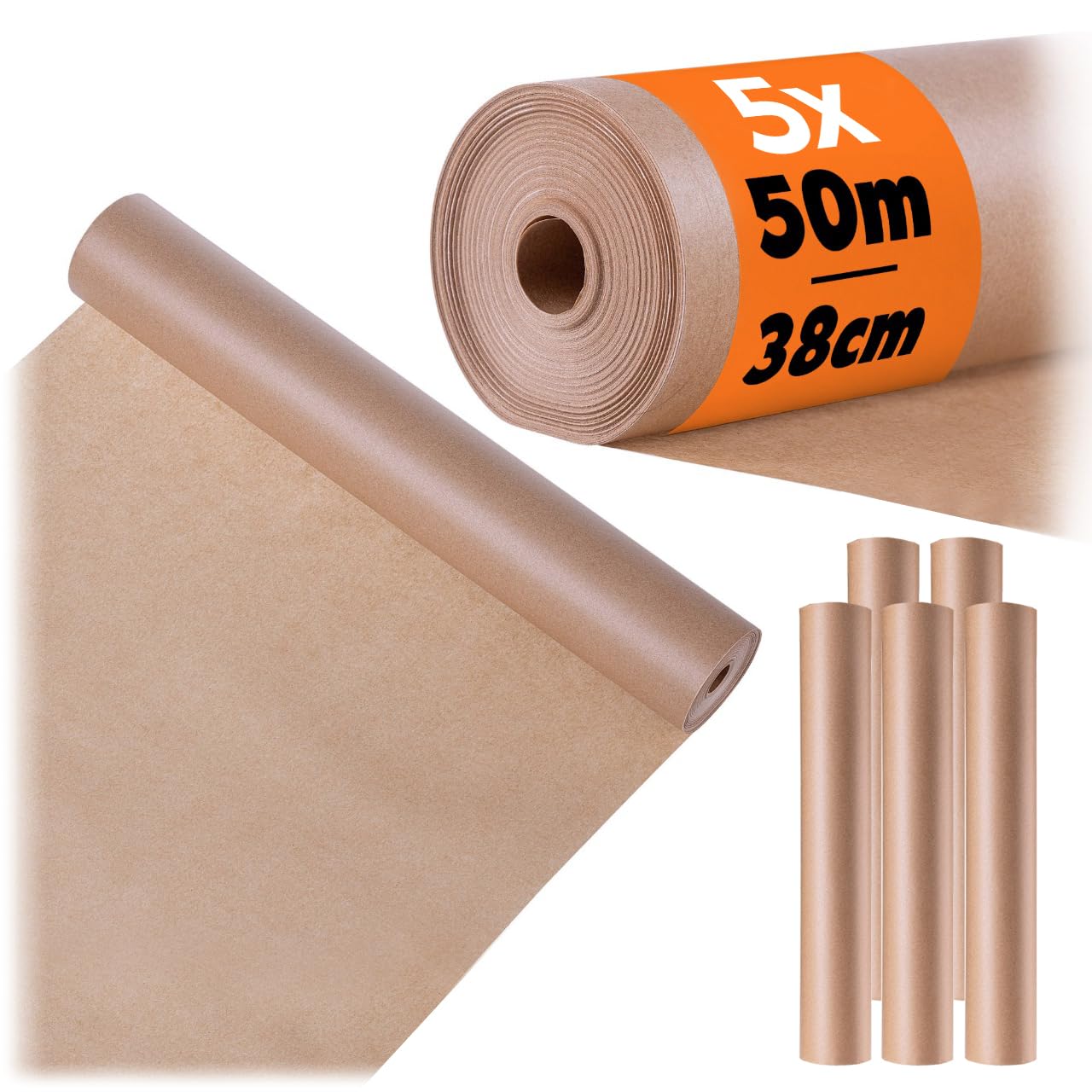 KADAX 5 x Backpapier auf Rolle, 38 cm x 50 m, Pergamentpapier mit beidseitiger Silikonbeschichtung, antihaft & hitzebeständig, Papier zum Backen, Backzubehör
