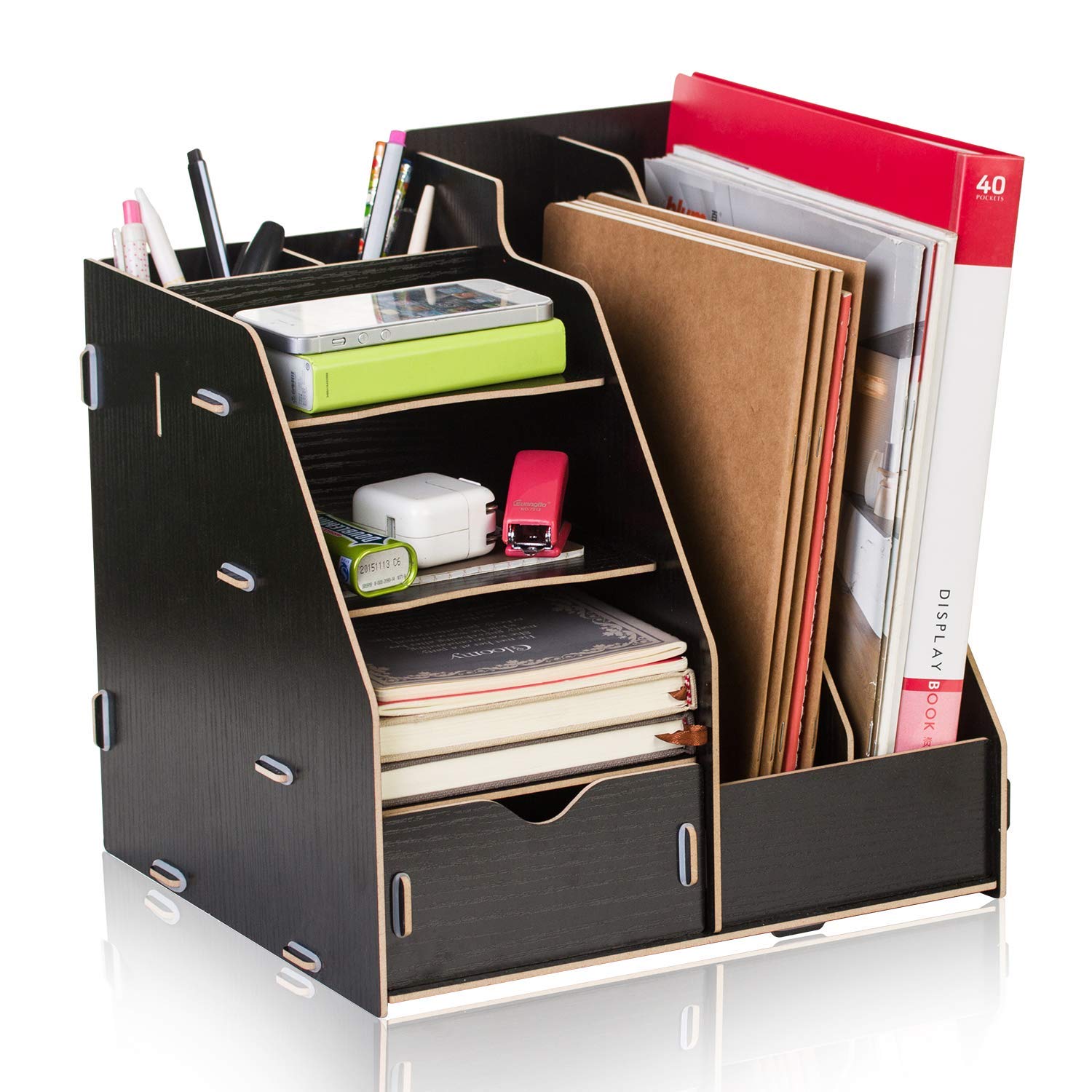 Motyya Wooden Desk Organiser 4 Tier 8 Compartments With Drawers Tidy Office File Letter Sorter Pen Holder Document Folder Letter Tray Set Workspace Storage Supplies Stand Shelf Rack Black Buy Online