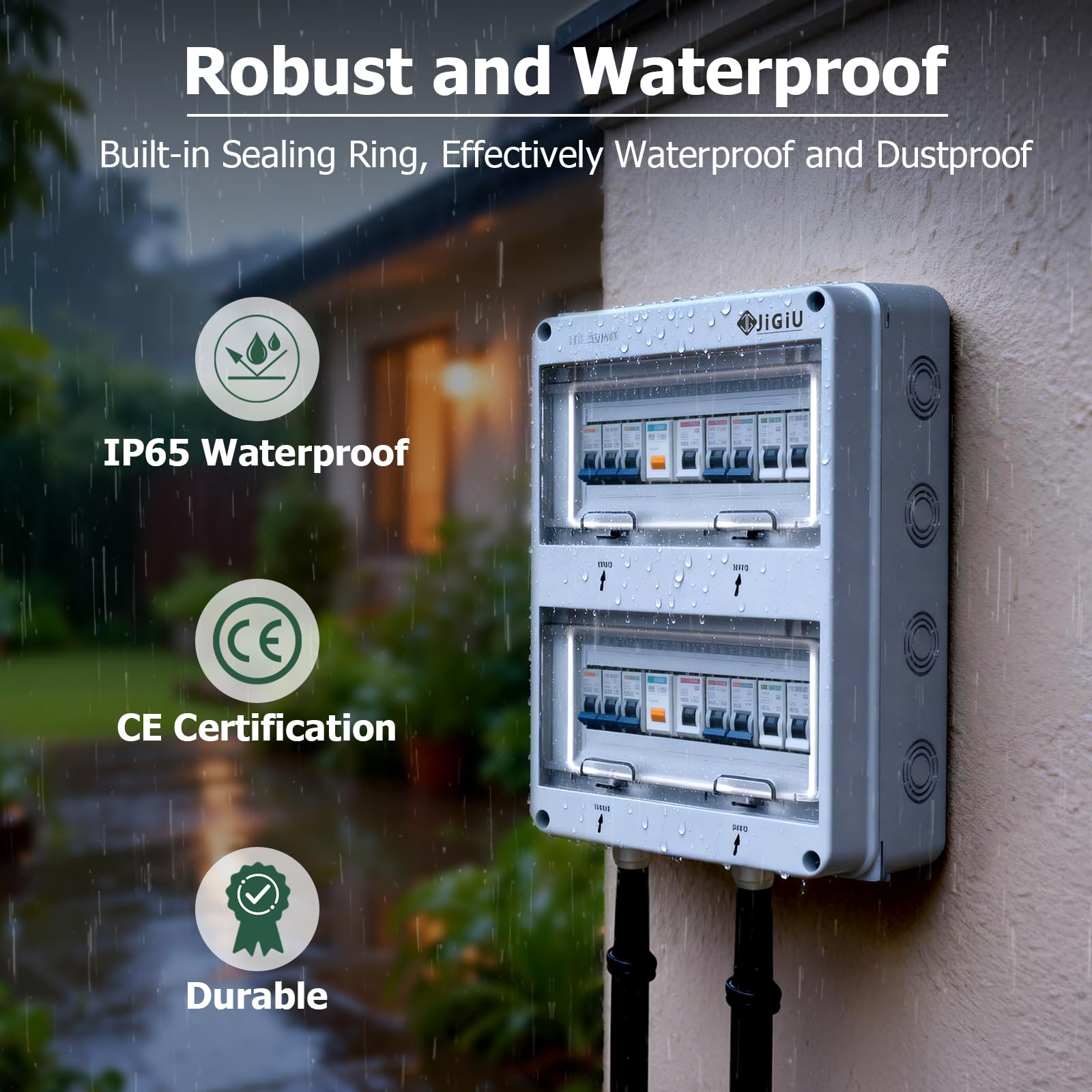 JiGiU Sicherungskasten Aufputz 2-Reihig 24 Module, Verteilerkasten IP65 Wasserdicht Feuchtraum Gehäuse Kleinverteiler aus ABS Material für Garten, Villen, Ladesäulen, Außenbereiche (365*275*110mm)