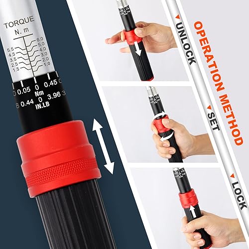Miniatura 6 de Llave dinamométrica de accionamiento de 14 pulgada, 10-50 pulgadaslibras. (1-6 Nm), acero al cromo vanadio, incluye funda protectora