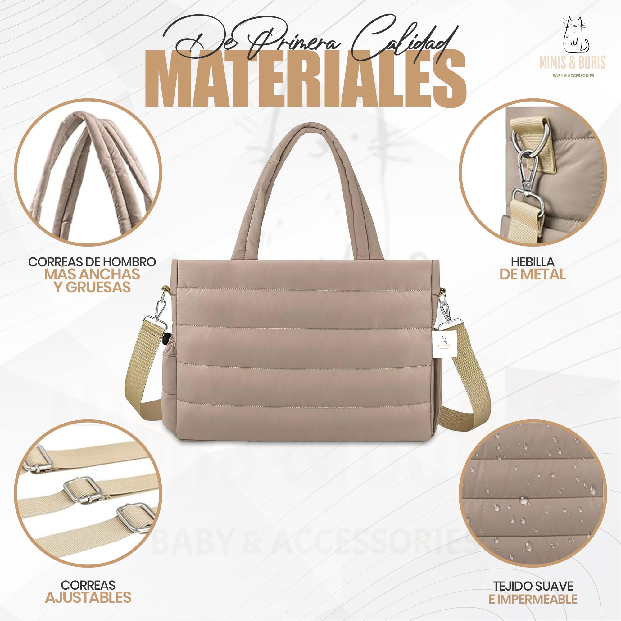 Mimis & Boris Sac à langer imperméable avec matelas à langer | Set maternité | | Se fixe au chariot pour transporter les mains libres | Poche étanche pour le linge sale | Cadeau idéal pour nouveau-né
