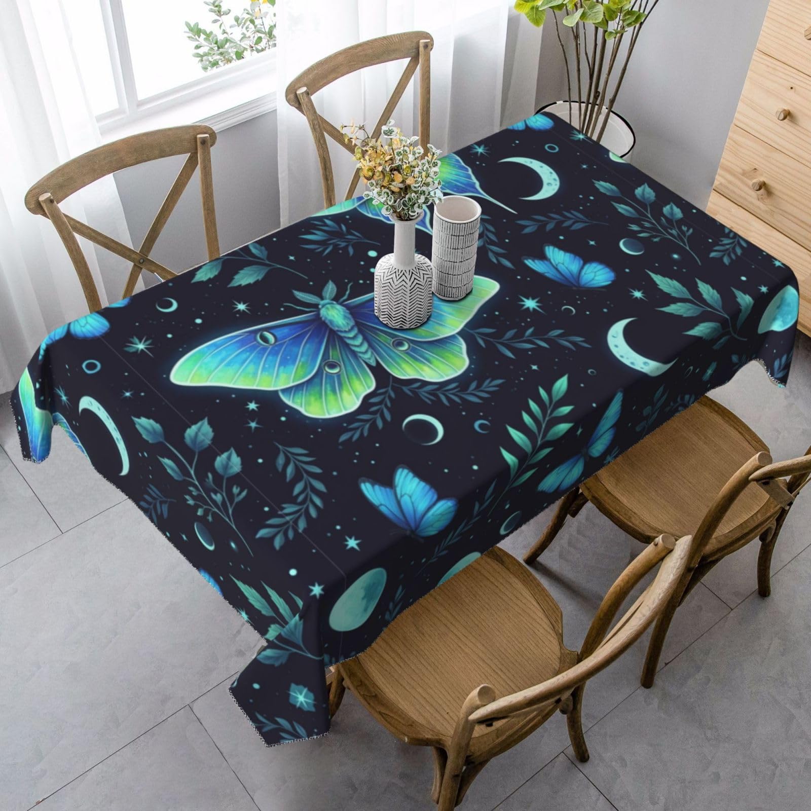 Nappe de table papillon lune étoiles rectangulaire lavable maison
