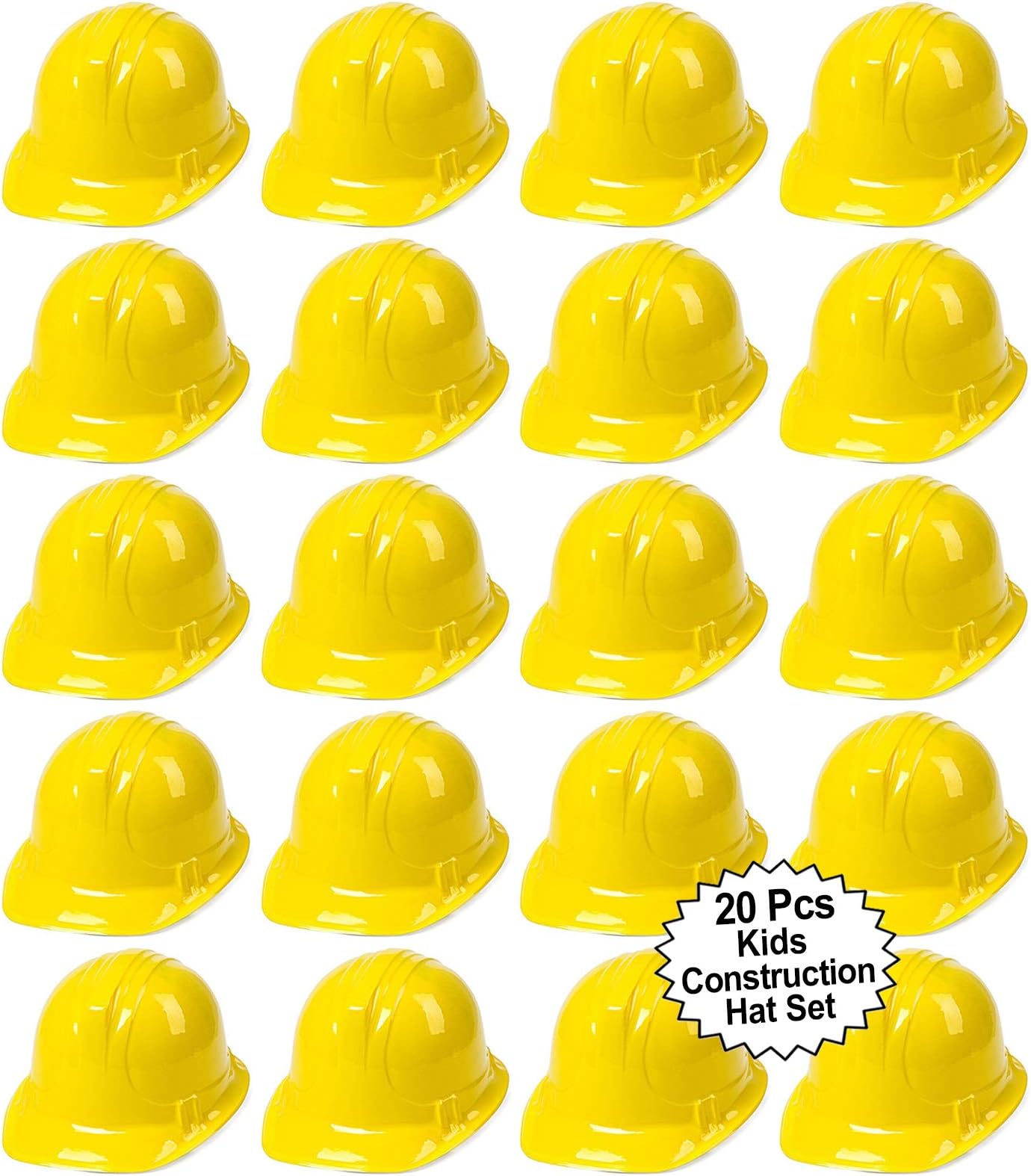 AnapoliZ Toy Construction Hard Hats | 20 Pcs. Soft Plastic Yellow Kids Party Hat | Children’s Engineer, Building Dress Up Hats | Theme Favor Caps