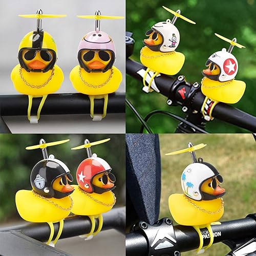 Miniatura 7 de wonuu Adornos de pato de goma para automóvil, decoración de tablero de instrumentos de pato amarillo, cuernos de bicicleta de pato con casco de