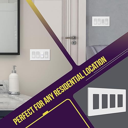 Miniatura 303 de ENERLITES SI8834-BK - Placa de pared decorativa sin tornillos, cubierta de enchufe segura, 4 entradas, 4.68 x 8.30 pulgadas (alto x largo), Negro