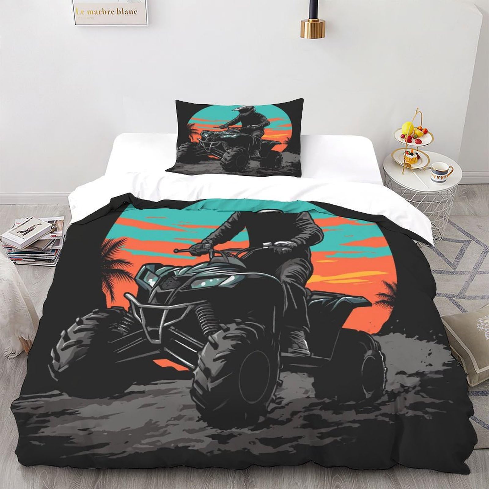 Housse de couette motocross 135x200 cm avec 2 taies d'oreiller lit simple
