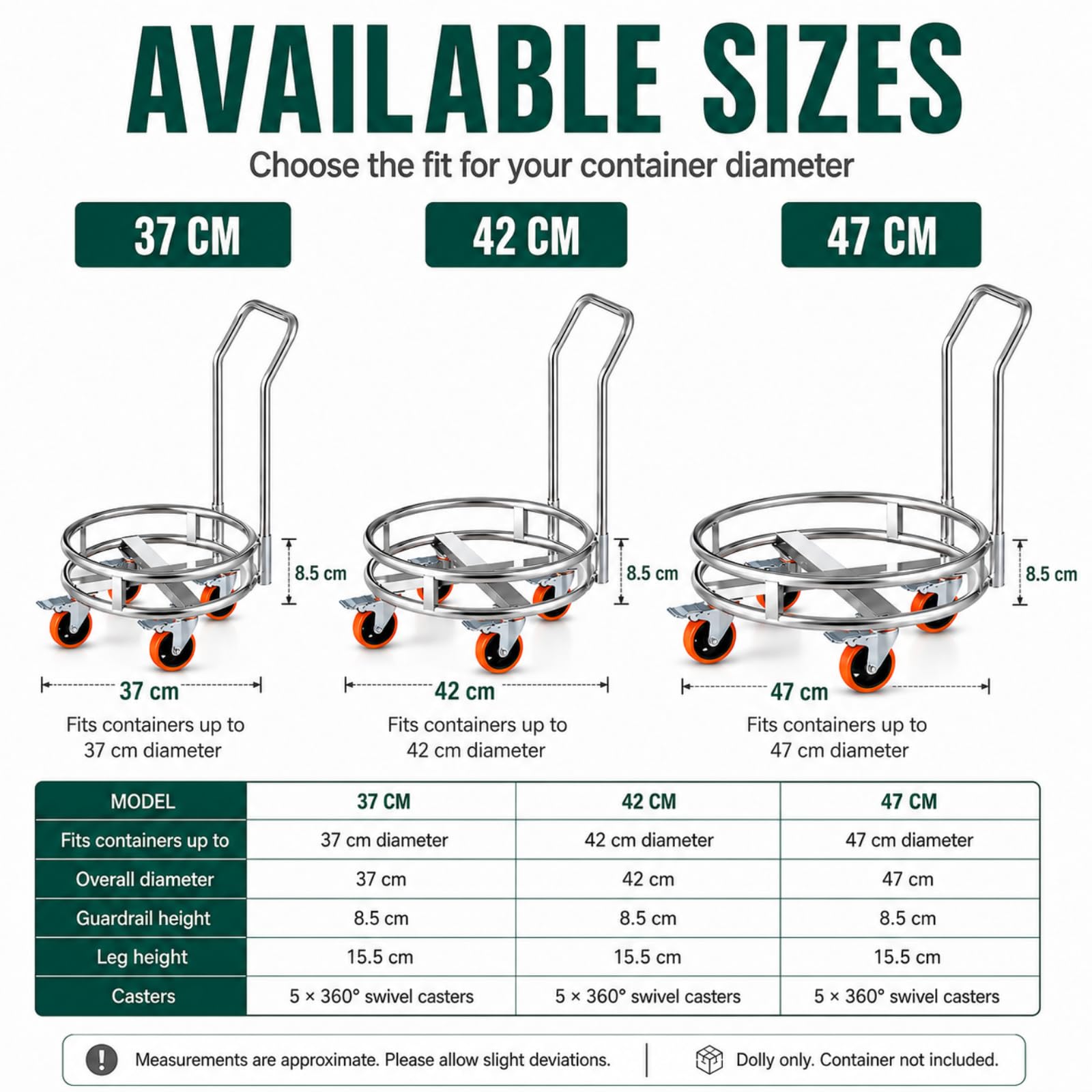 Soporte De Acero Inoxidable Para Cubos De Sopa Con Asa, Soporte Móvil Para Bombonas De Gas, 5 Ruedas Giratorias De 360°, Soporta Hasta 400 Kg, Para Cubos Y Recipientes De Cocinas Comerciales.