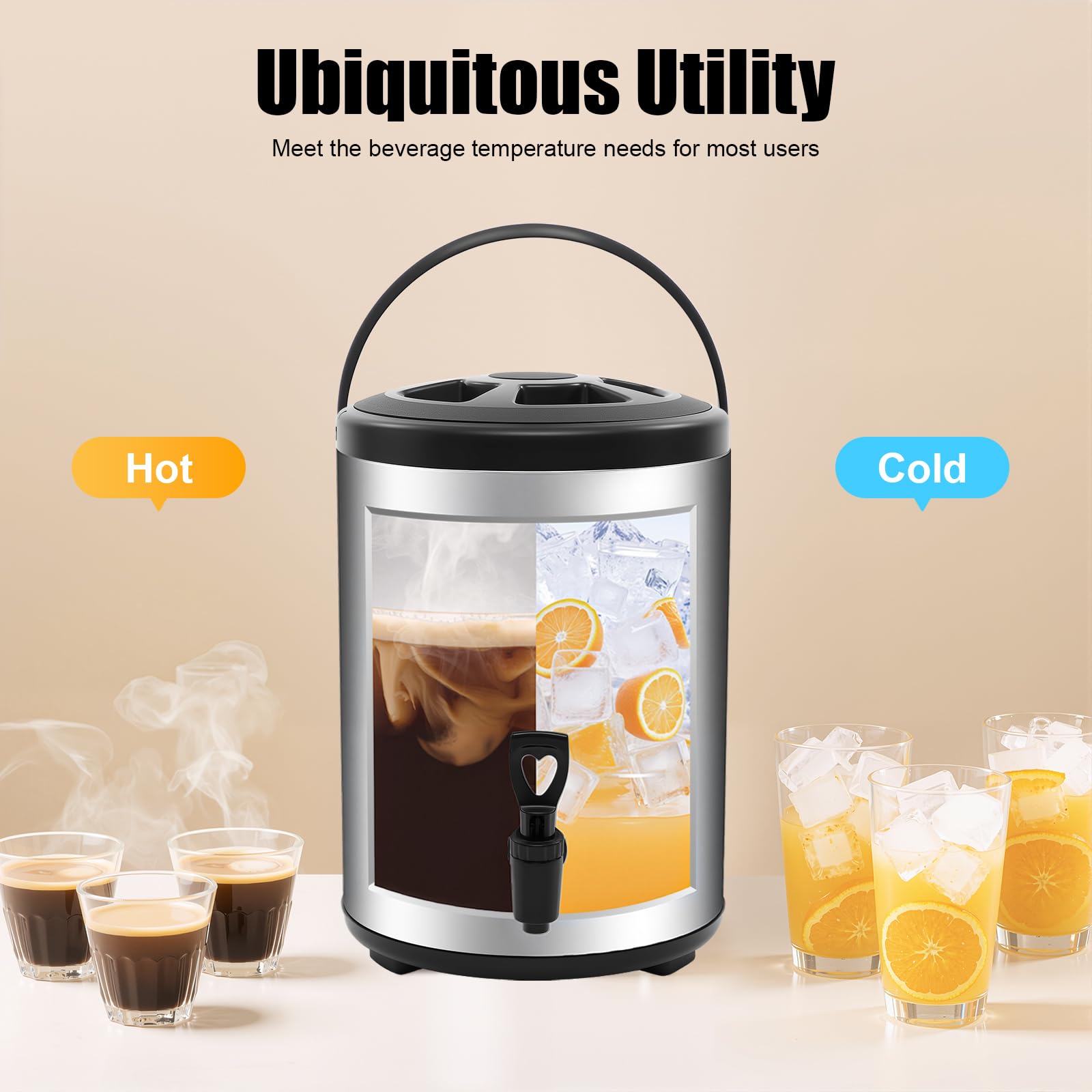 Distributore di bevande calde e fredde con isolamento in schiuma PU, dispenser da tavolo autoportante con supporto pieghevole, capacità interna da 4,5 l, portatile, per caffè, tè, zuppa, commerciali e