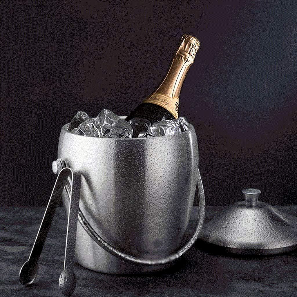 Cubeta​para Hielo, Cubitera Cubiteras de Acero Inoxidable con Pinzas, cubeta de Hielo de Doble Pared, cubetas de Hielo para Vino para Paties y Bar, cubetas de Hielo Plateadas para Acampar al Aire Libr