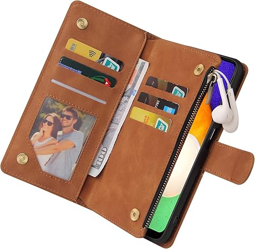 Miniatura 5 de LBYZCASE Funda para Samsung Galaxy A03S con tarjetero, duradera, de lujo, magnética, folio, con cremallera, bolsillo, correa para la muñeca, soporte
