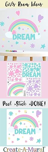Miniatura 5 de Calcomanías de pared de arcoíris para niñas (118) calcomanías de pared de corazones, estrellas y flores para dormitorio, sala de juegos, baño,