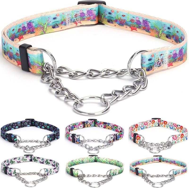 Coleira Martingale para Cães com Corrente de Aço Inoxidável e Estampa Floral Bbmmayy (XL, Ocean)