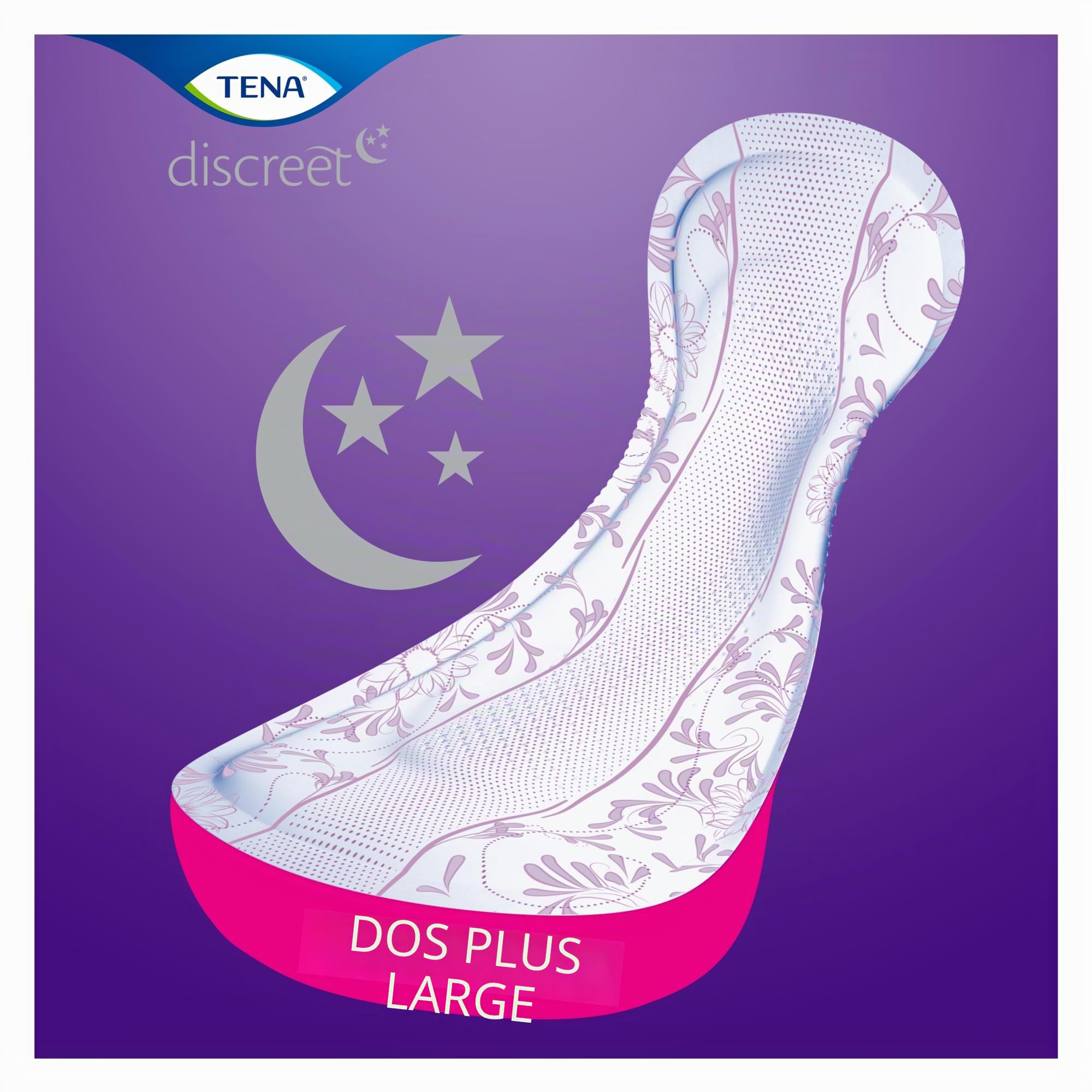 TENA Lot de 48 serviettes hygiéniques pour femme Discreet pour fuites urinaires moyennes à sévères, spécialement conçues pour la protection nocturne avec dos plus large et extra