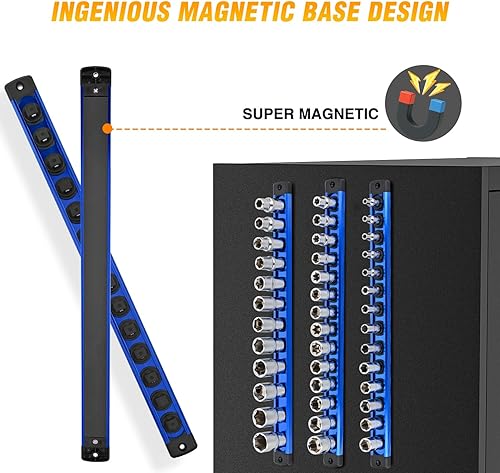 Vista 41 de GOOACC Organizador magnético de enchufes de 1/4 de pulgada, 2 piezas de soporte métrico SAE, bandeja organizadora de enchufes de 1/4 de pulgada