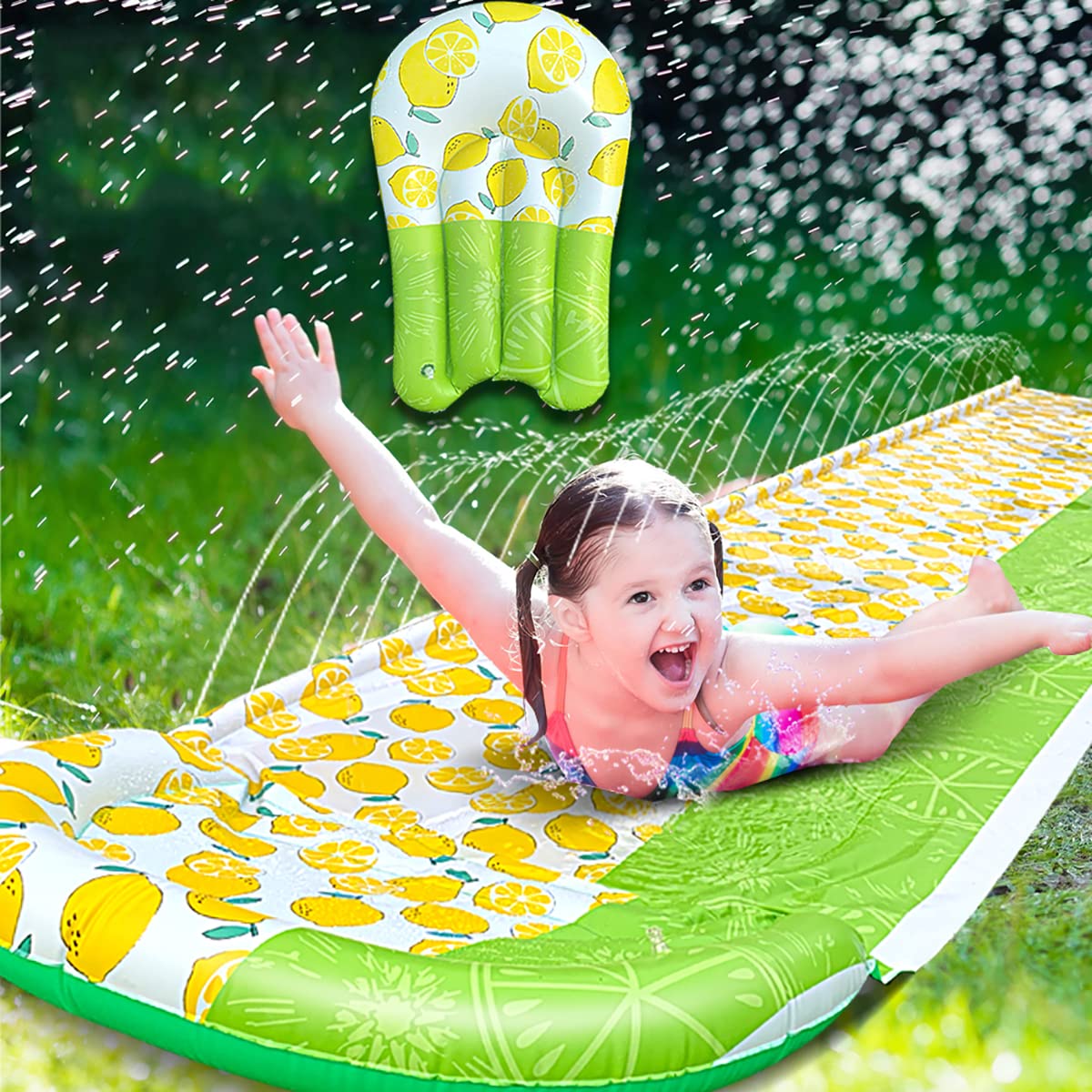 Water Slide for Kids Slip and Slide Summer Water Play Toys Waterslide with 1 Boogie Boards 16' Foo1 Sliding Racing Lanes for Adults