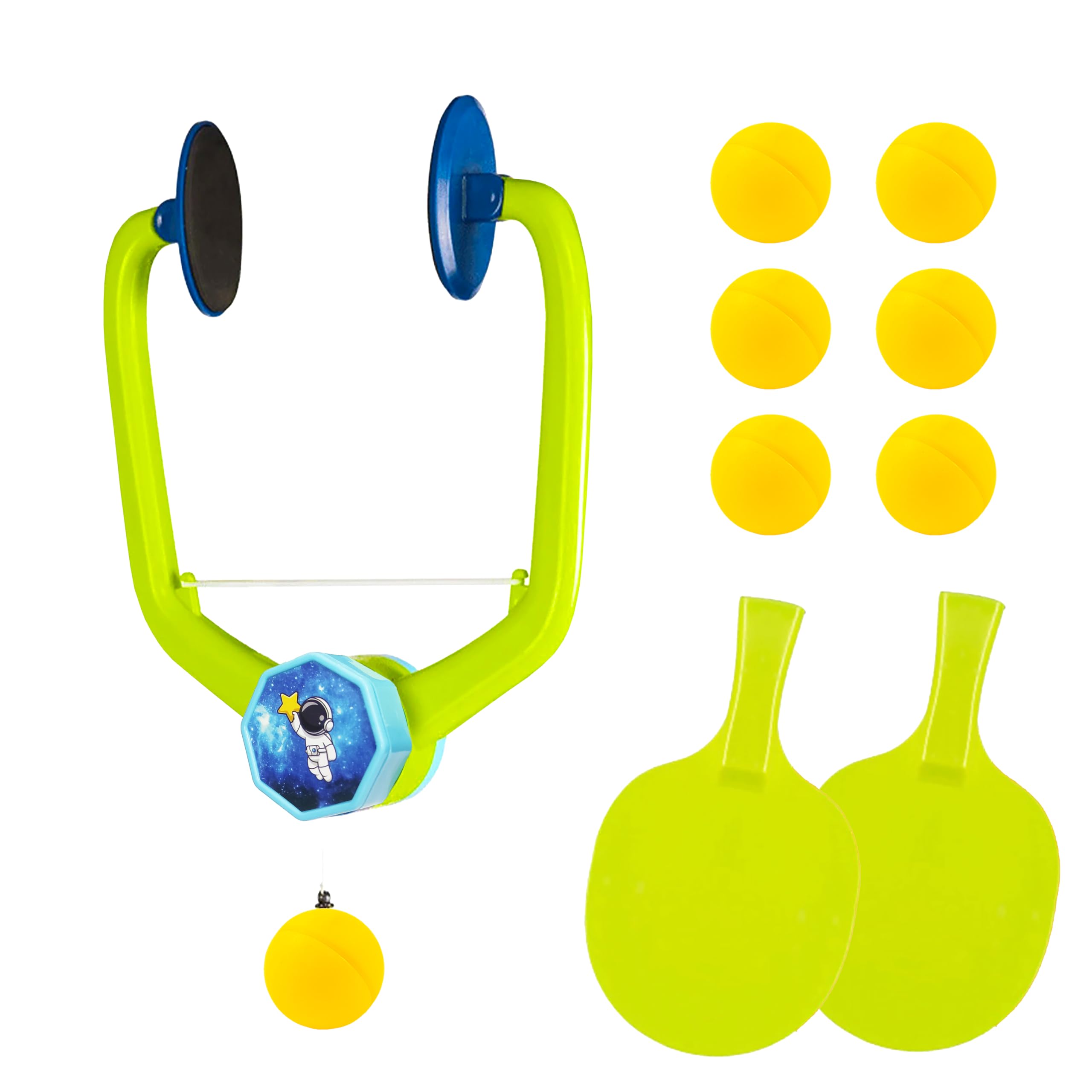 VGRASSP Door Frame Clamping Hanging Table Tennis Trainer Set Toy for Kids with 2 Rackets and 6 Ping Pong Balls - Self Training, Indoor Gaming Toy with Height Adjustable String - Color As Per Stock