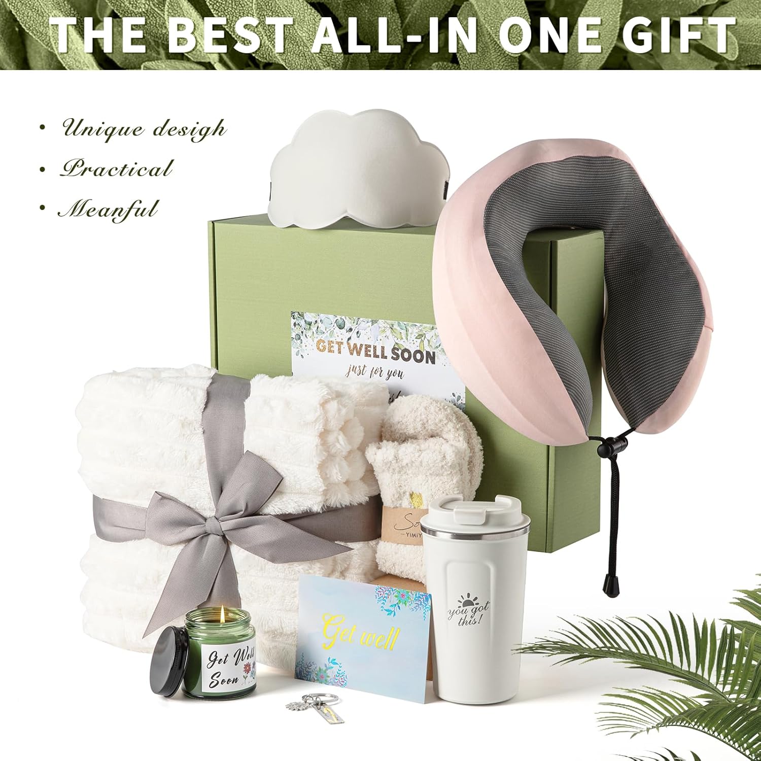 Get Well Soon Gift Baskets for Women, 9pcs Comfort Care Package After Surgery Thinking of You Box Include U-Pillow Blanket Coffee Mug Get Well Gifts for Women Friends Mom Grandma