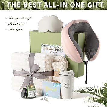 Get Well Soon Gift Baskets for Women Include U-Pillow Blanket Coffee Mug