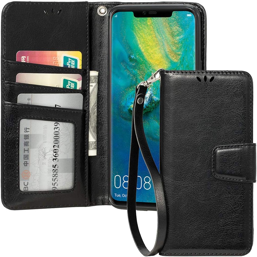 shemax Huawei Mate 20 Pro Case, Huawei Mate 20 Pro Case,Leather Book Stand Wallet Cover Cell Phone Skin Kickstand TPU Bumper for Huawei Mate 20 Pro-Black