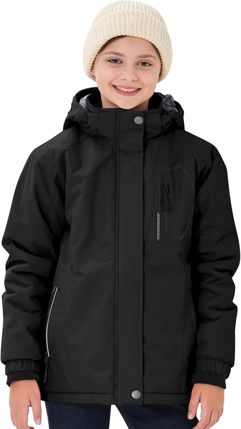 MoFiz Girls Ski Jacket Waterproof Fleece Lined Snowboard Jacket Warm Winter Snow Coats with Removable Hood - Image 2