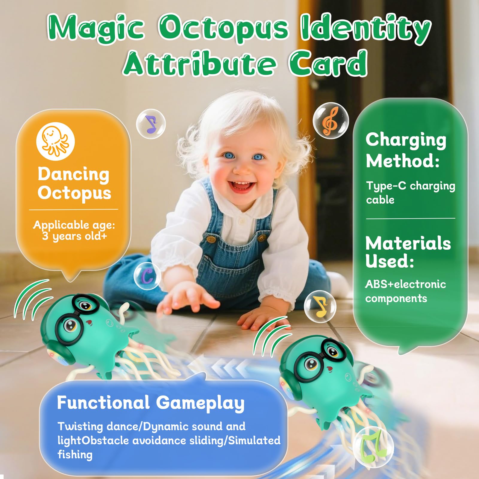 Dancing Jellyfish Baby Toy, Interactive Crawling Tummy Time Toy with Music & Lights, Magic Dancing Jellyfish for Boys & Girls - Image 4