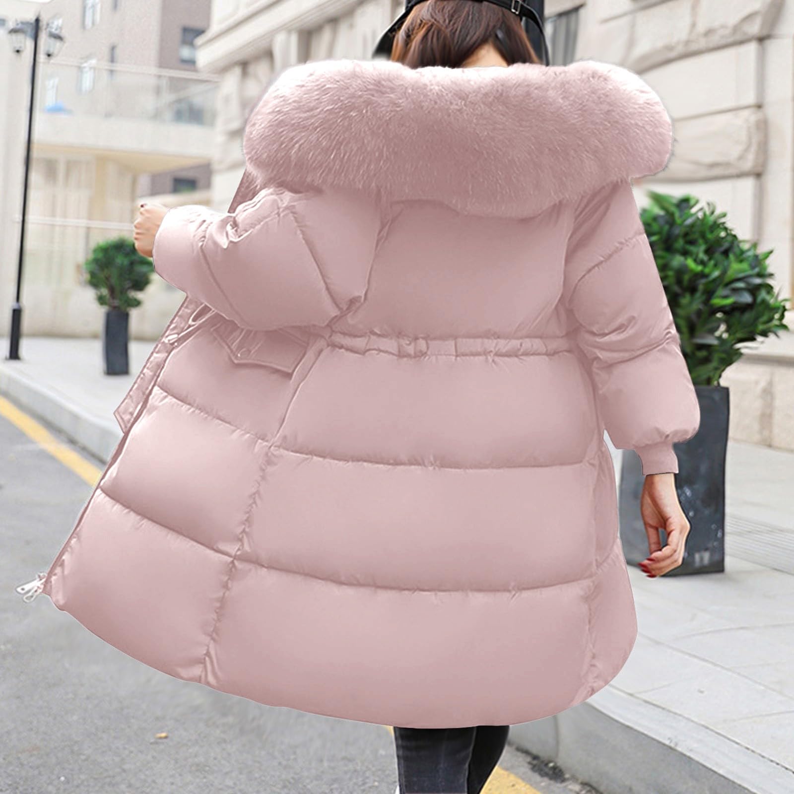 Manteau Femme Hiver Chaud Rembourrée Polaire Parka Manteau à Capuche Zippé Chaud Blouson Matelassée Épaisse Veste Mi Longue Blouson avec Poches