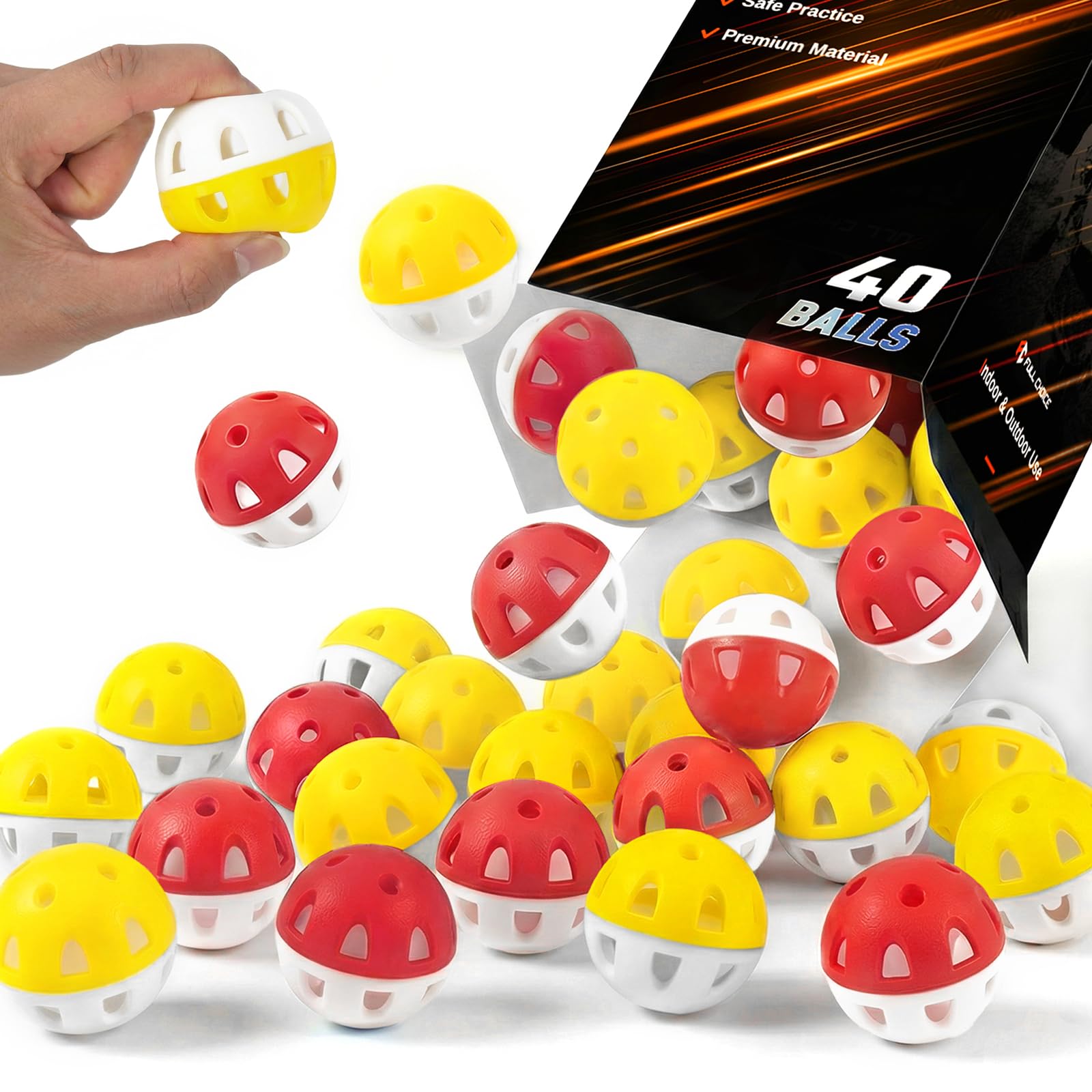 Full Choice 40 Airflow Practice Balls, Limited Flight,20 Yellow&20 Red