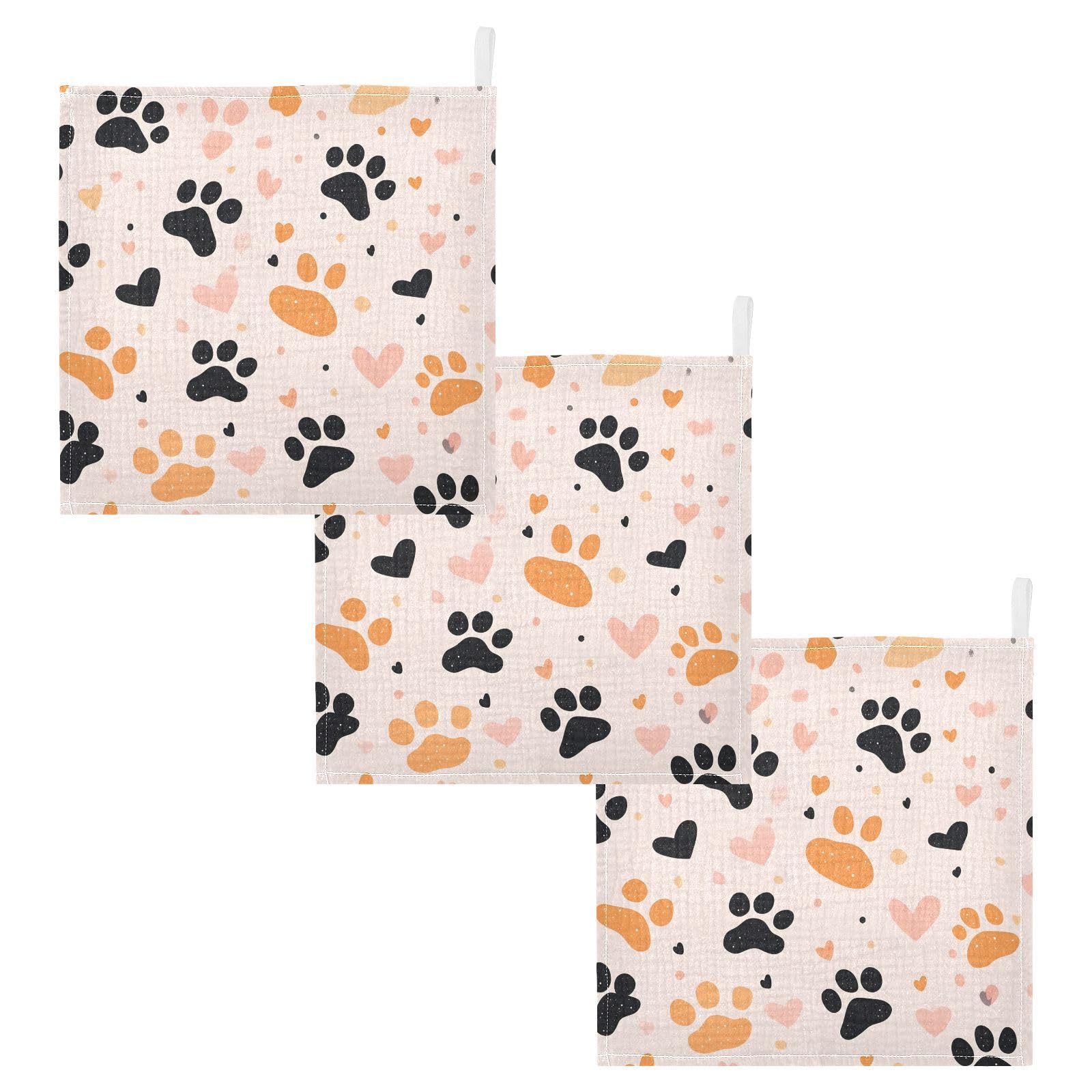 YETTASBIN Dog Paw Prints Muslin Baby Hand Washcloths Soft Cotton Bath Face Towel 4 Layers Extra Absorbent Feeding